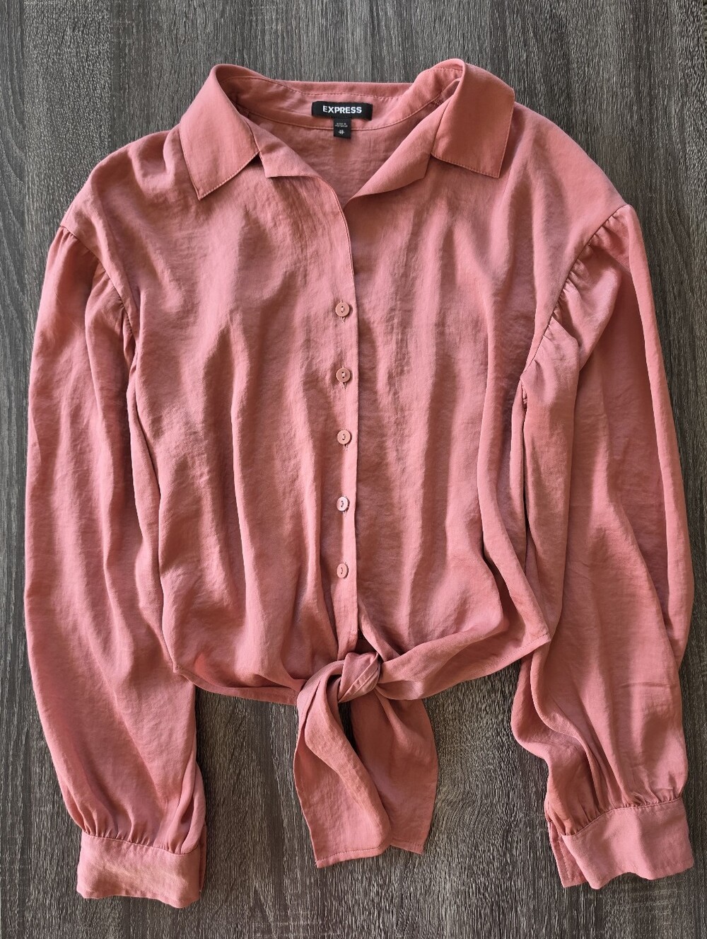 Express Terracotta Pink Satin Tie Front Blouse